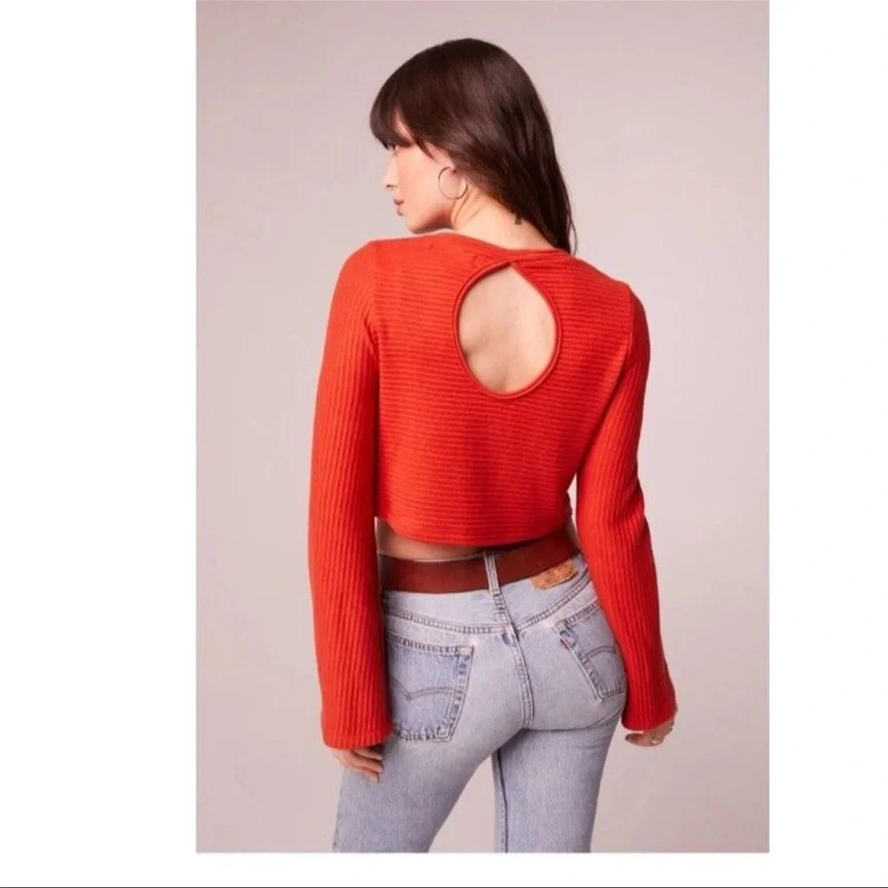 Band of The Free Alize Rust Long Flare Sleeve Crop Top with Backside Keyhole